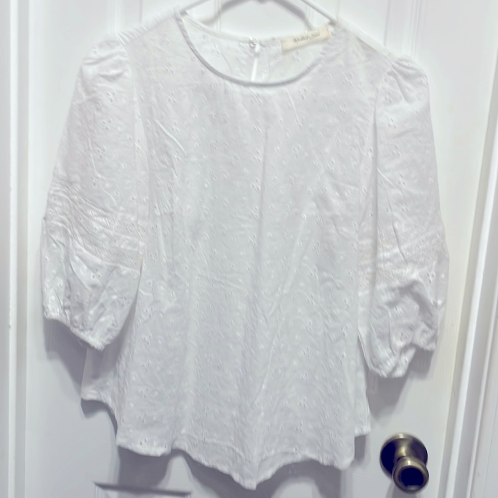 Boho bright white eyelet blouse